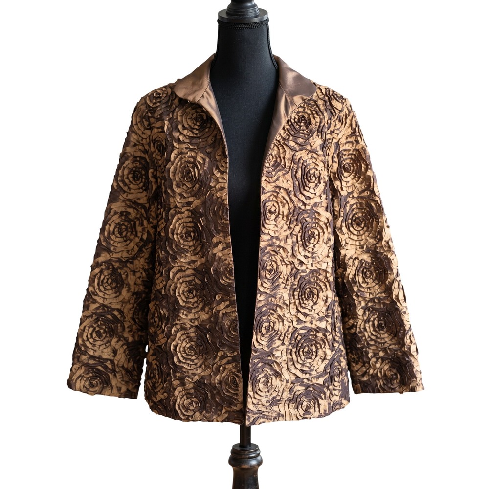 VTG GRACE CHUANG New York Metallic Bronze 3D Rosette Jacket Formal Gala Art $245